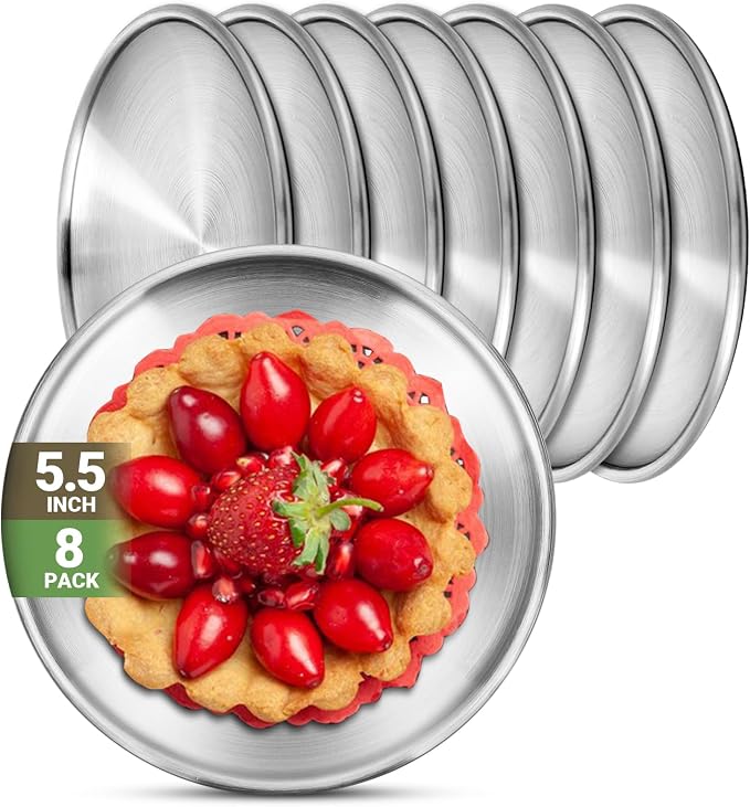 Stainless Steel Plates, 8 Pack 5.5 inch 304 Metal Food Serving Plate Set by Offiper