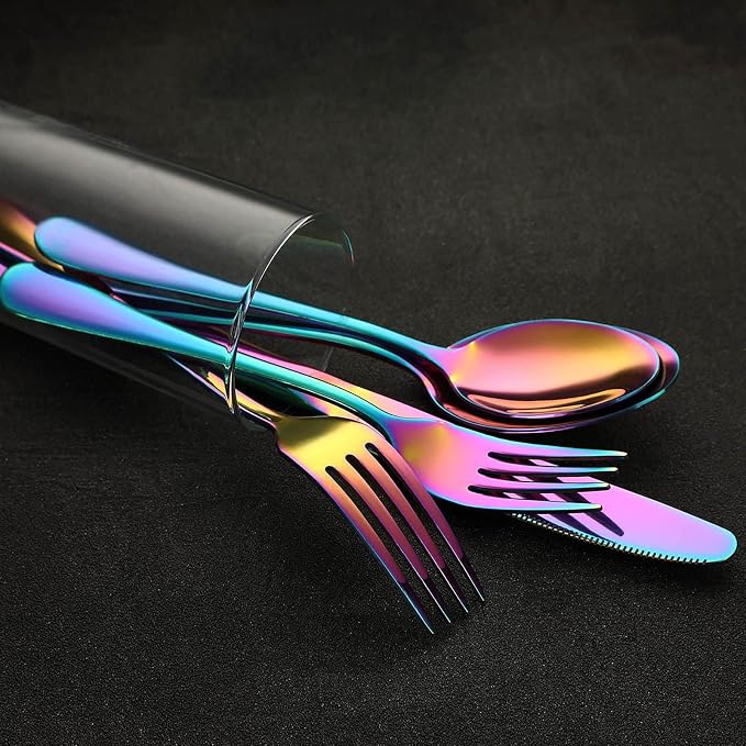 VANDBAO Rainbow Flatware Cutlery Silverware Set 20 Pieces, Stainless Steel - Image 6