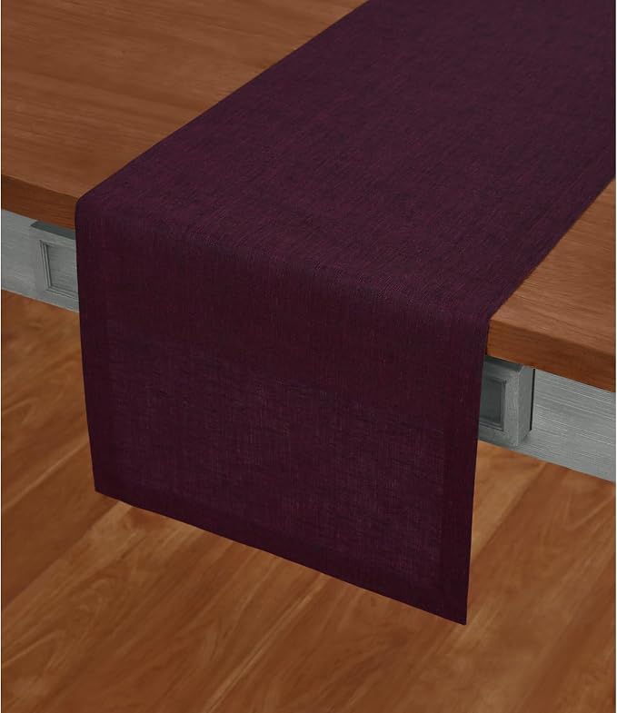 Solino Home 100% Pure Linen Table Runner Burgundy, Athena 14 x 108 in Long | by SolinoHome