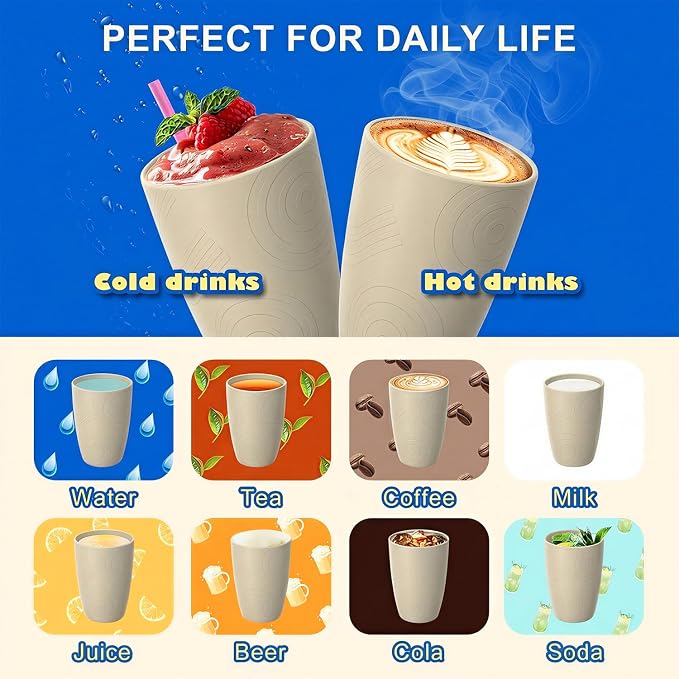 Unbreakable Wheat Straw Cups Set of 6, 12 OZ Reusable Plastic Cup Alternative - Image 5