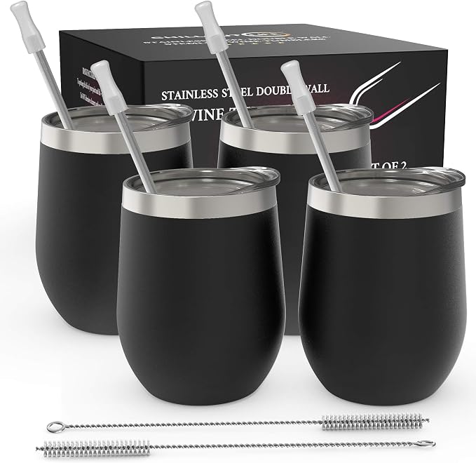 CHILLOUT LIFE 12 oz Stainless Steel Wine Tumblers 4 Pack by CHILLOUTLIFE