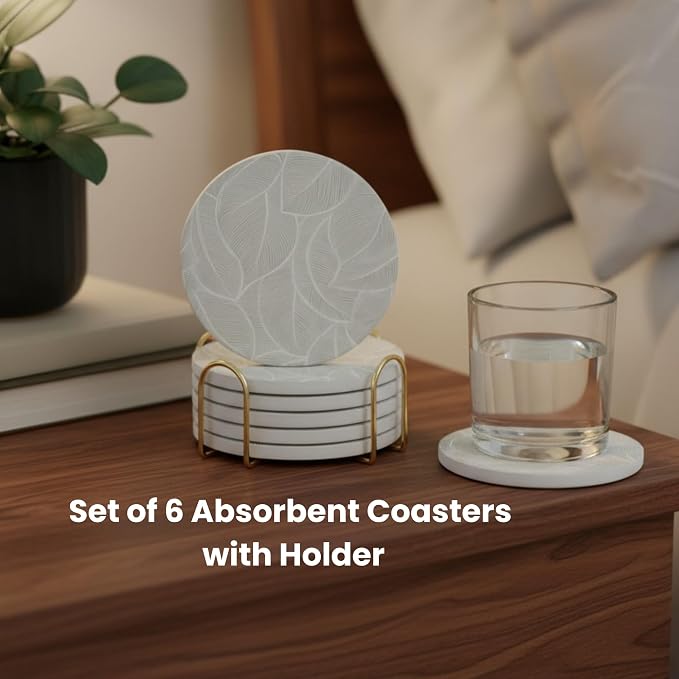 Ceramic Marble Coasters Set of 6, Absorbent Drink Coasters - Image 8