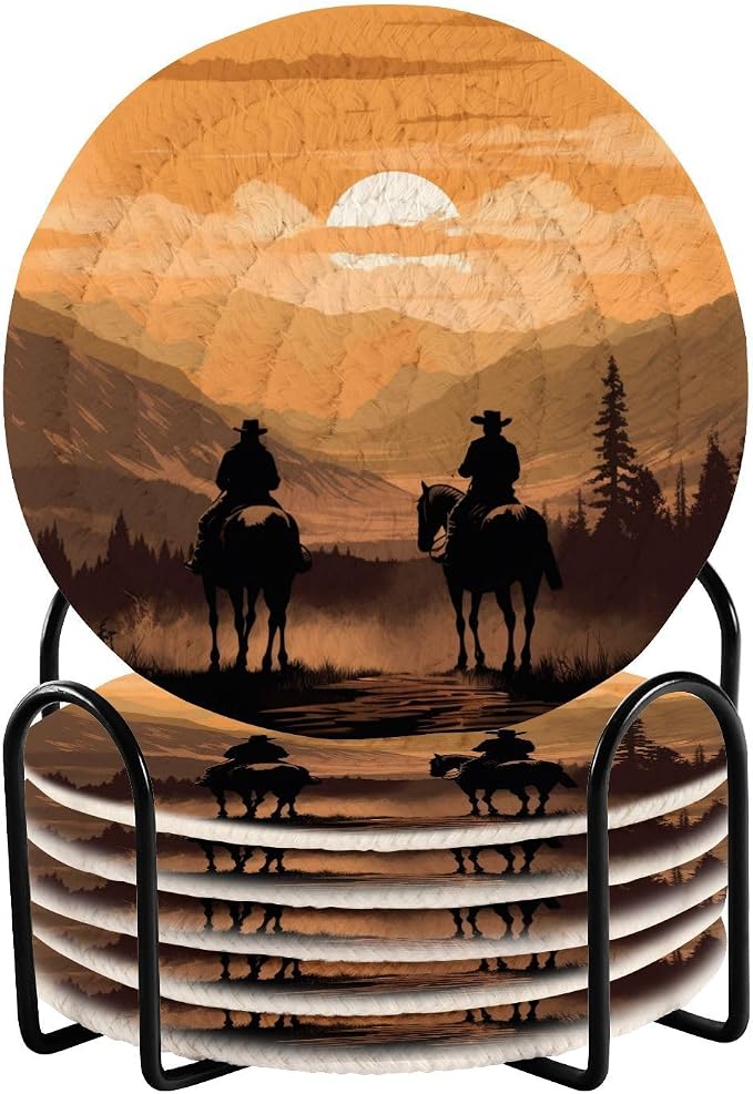 YETTASBIN Western Cowboy 6 Pcs Drink Coasters by Unknown