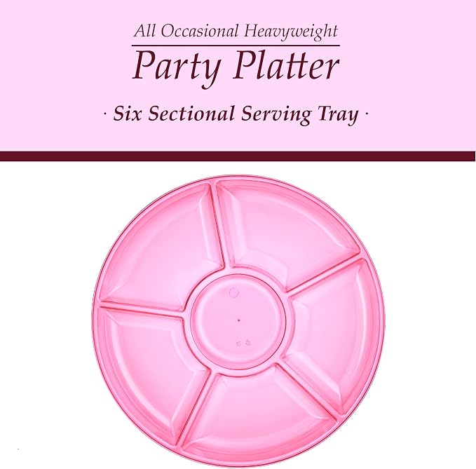 Plasticpro 6 Sectional Round Plastic Serving Tray/Platters Pink Pack of 8 - Image 5