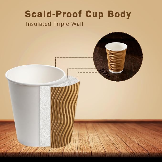 Clawsoff 120 Pack 12 oz Disposable Paper Coffee Cups Insulated Champagne | - Image 3
