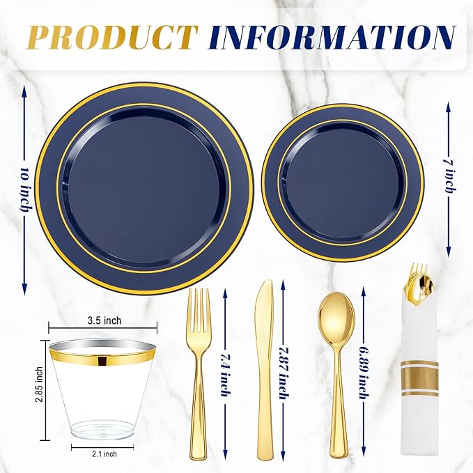 350PCS Navy Blue and Gold Plastic Plates - Image 8