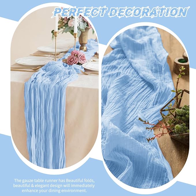10 Pack Light Blue Cheesecloth Table Runner 17x108 Inch Boho Gauze Cheese Cloth - Image 6