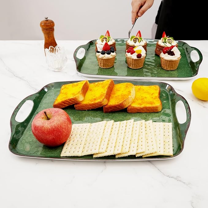 TP Melamine Serving Trays with Handles, Retro Green | Large Rectangular Trays - Image 7