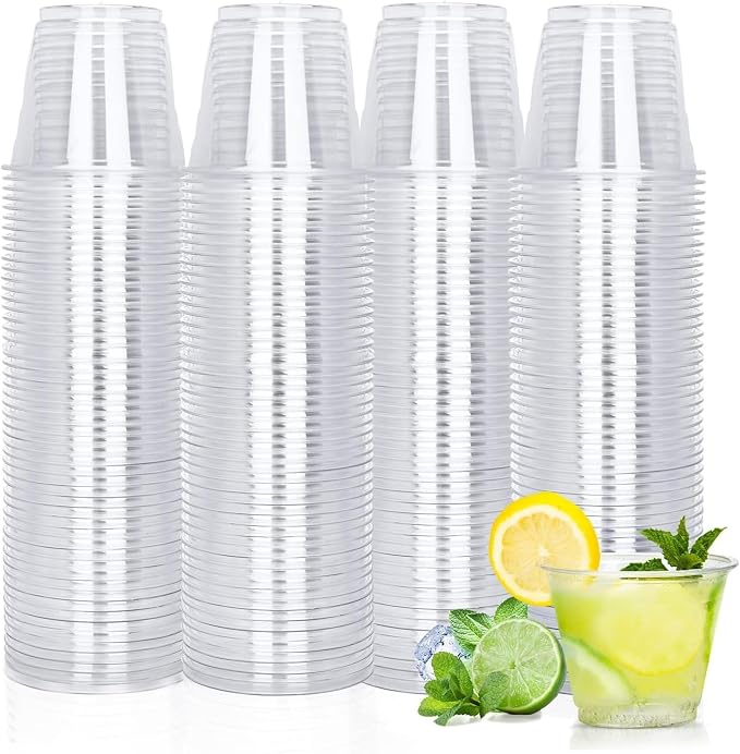 TashiBox 300 Pack 9 oz Clear Plastic Cups, Non Reusable Tumblers Crystal Clear by TashiBox