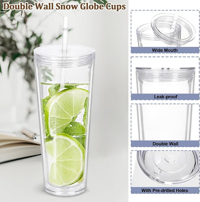 4 Pack 24Oz Snow Globe Tumblers, Double Wall Acrylic Snowglobe Cup - Image 4