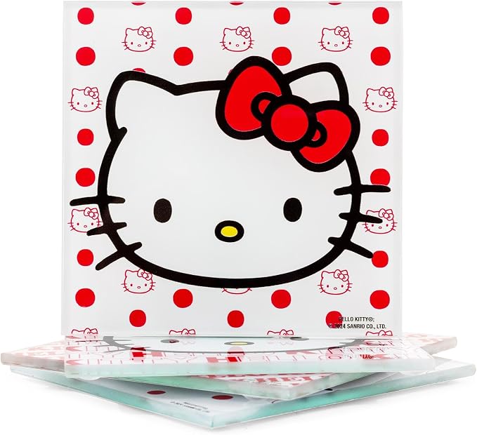 Sanrio Hello Kitty Red Bow Glass Coasters - Image 5