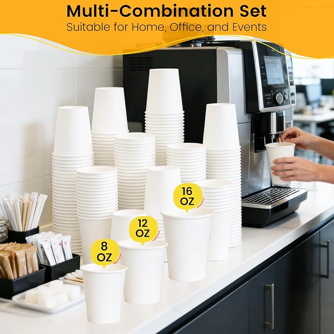 Paper Coffee Cups 12 oz, 100 Pack White Disposable Cups - Image 5