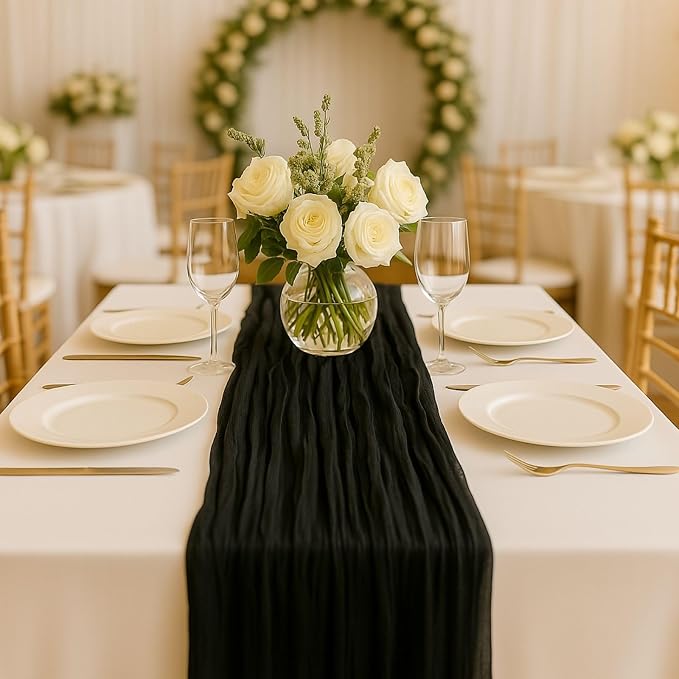 3 Pack Black 10FT Cheesecloth Table Runner 120 Inch Rustic Boho Gauze Cheese by HQ-SITE