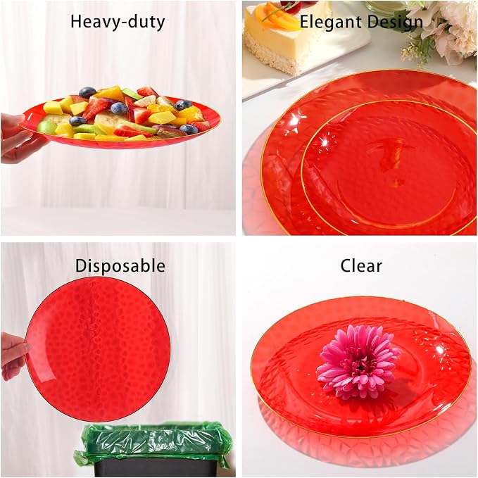 150 Pcs Red Plastic Dinnerware Set, Disposable Plates - Image 3