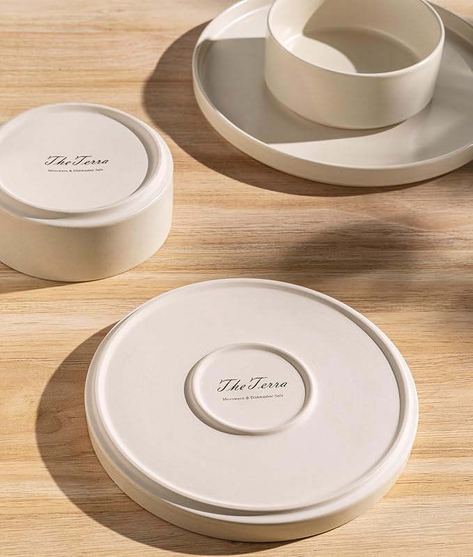 Ceramic Dinnerware Set for 6, 18-Piece Plates and Bowls Set | Lightweight - Image 2