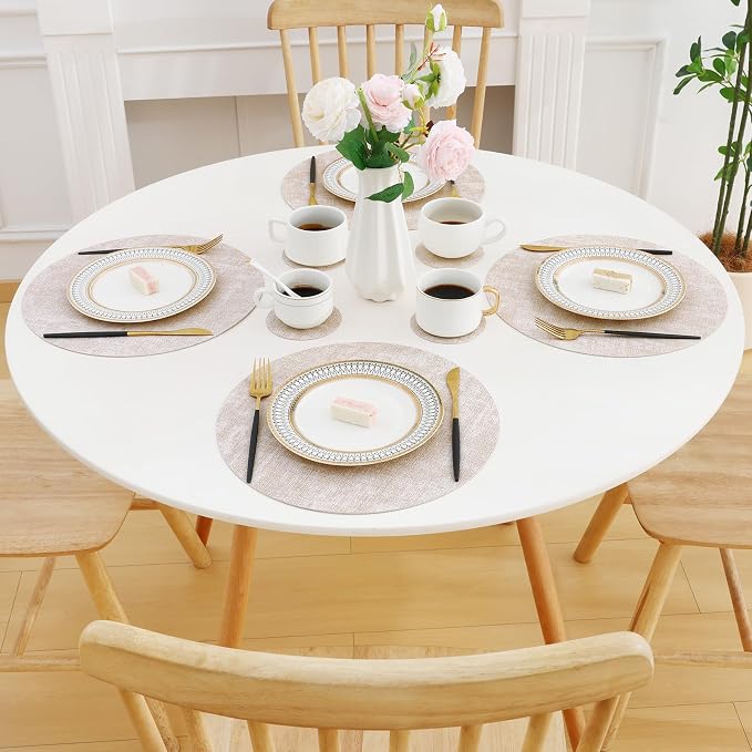 Homaxy Round Faux Leather Placemats and Coasters, Wipeable Place Mats, - Image 9
