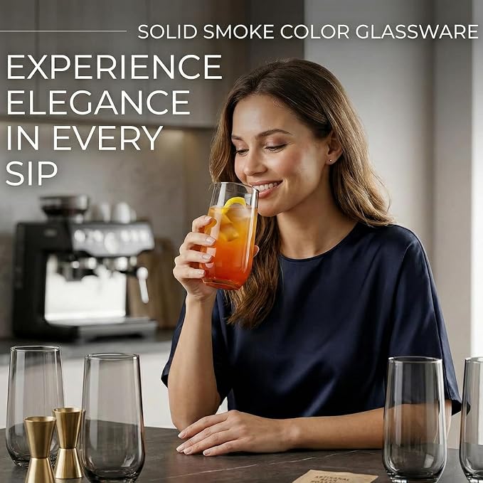 Amber Drinking Glasses Set of 6 | Translucent Yellow Glassware | 16 oz Amber - Image 4