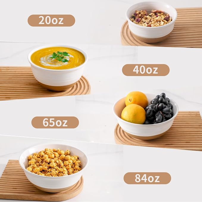 HASENSE Ceramic Serving Bowls Set of 4, 2.1/1.5/1.0/0.5 Qt White & Terracotta - Image 6