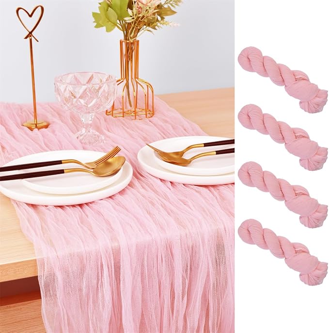 Pink Cheesecloth Table Runner Cheese Cloth Wedding Birthday Party Decor | 10Ft by Joanlody