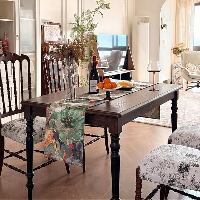 Rustic Cotton Polyester Green Table Runner, Waterproof Seasonal Print Floral - Image 6