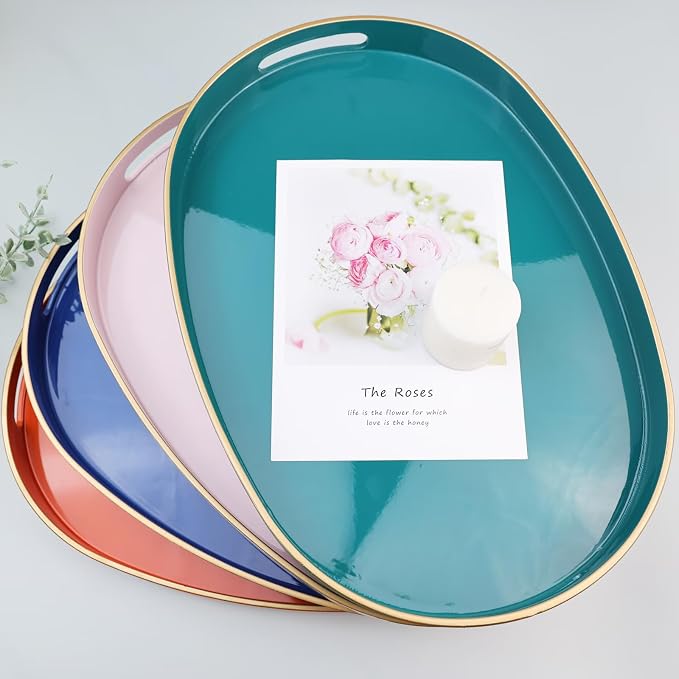 Gold Oval Decorative Tray with Handles, Versatile Serving Tray - Image 3