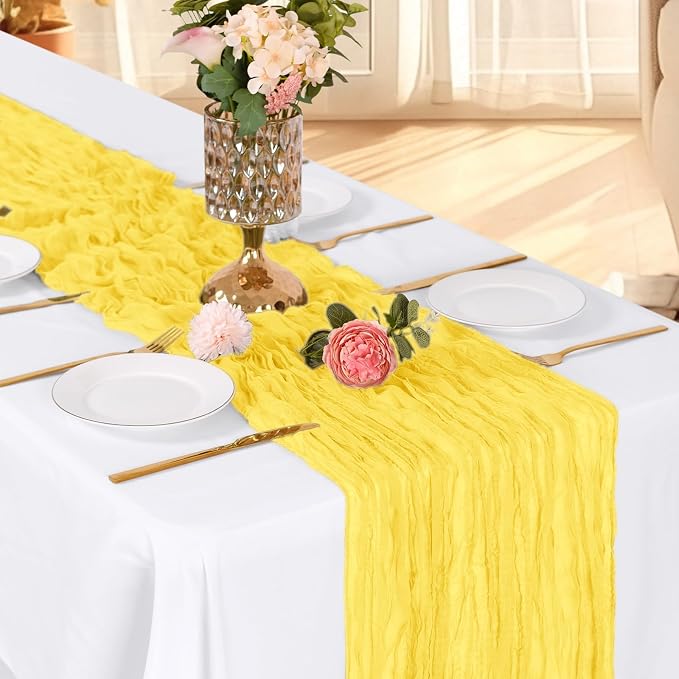 3 Pack Lemon Yellow Cheesecloth Table Runner, 17 x 108 Inch, Gauze Cheese Cloth - Image 3