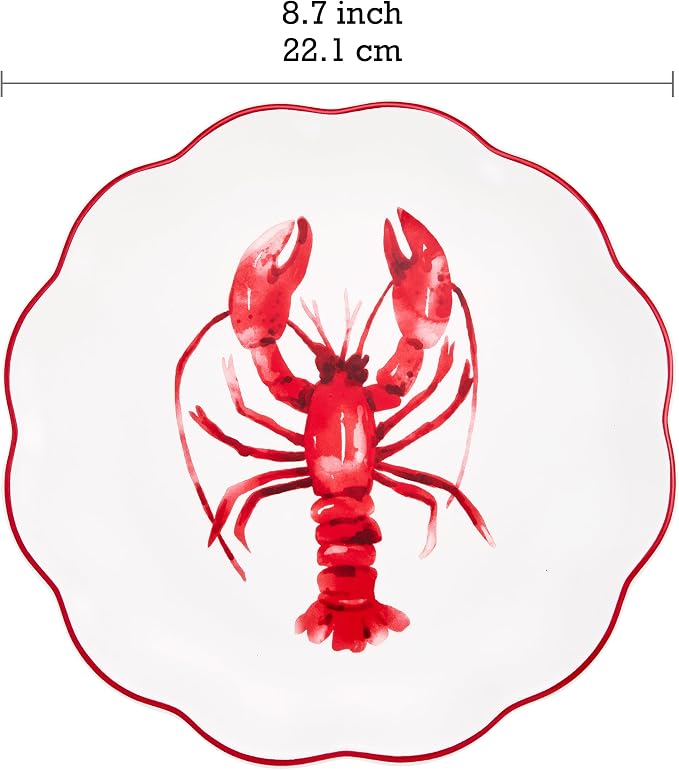 Bico Ocean Wonders Scalloped Salad Plates Set of 4, 8.75 Inch Ceramic Dessert - Image 2
