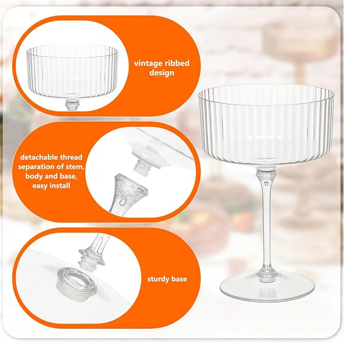 Jingmore 200 Pcs Ribbed Martini Glasses 10 oz Disposable Plastic Vintage Ribbed - Image 3