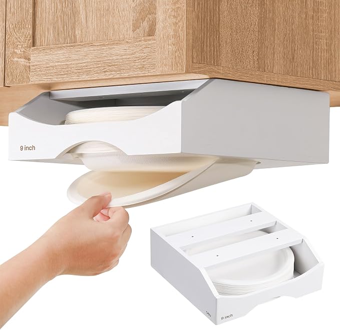 9-inch Paper Plate Dispenser Under Cabinet, Bamboo Paper Plate Holders by CKIU