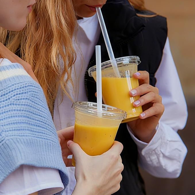 16oz 50 Pack Plastic Cups with Lids and Straws | Cold Drinking Disposable Cups - Image 7