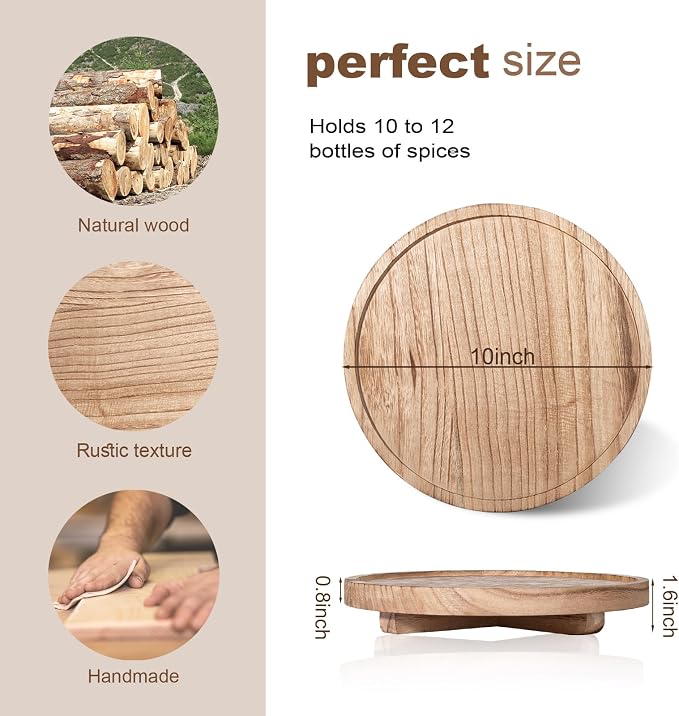 Round Decorative Tray Wood Bathroom Counter Organizer Farmhouse Kitchen Decor - Image 6