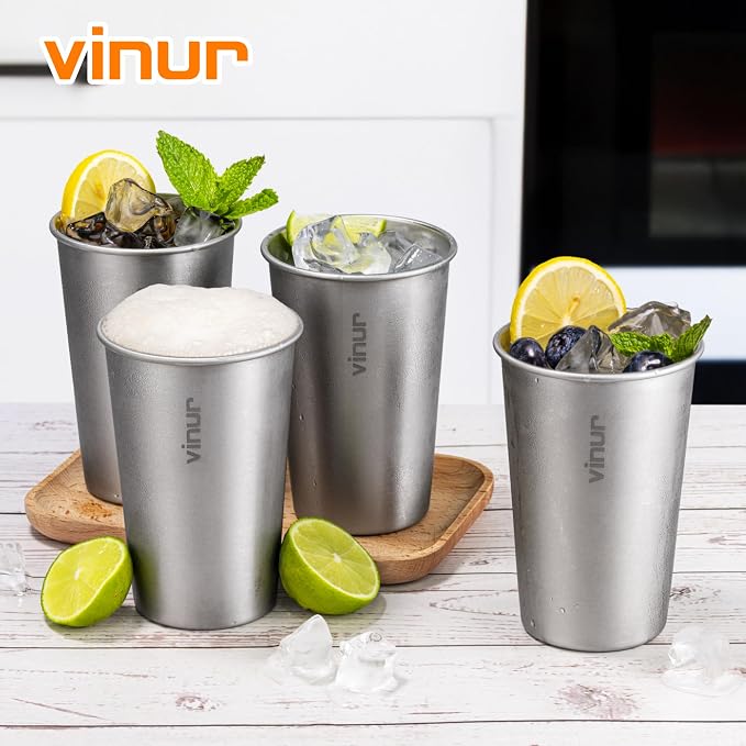 VINUR Stainless Steel Cups-16 oz Stackable Metal Drinking Glasses 8 Pcs | 16 oz - Image 2