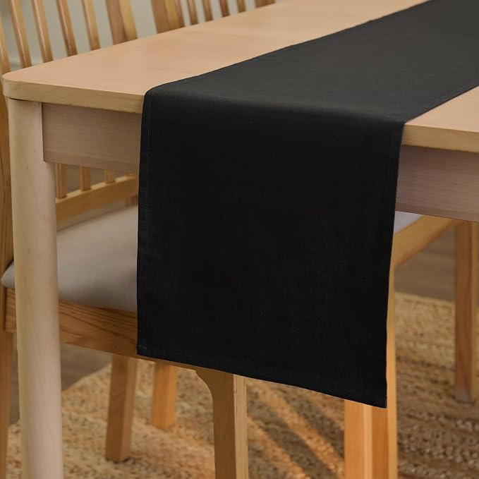 Encasa XO Table Runner, Cotton Canvas Dining Runner 13"x48" | Jet Black by EncasaXO
