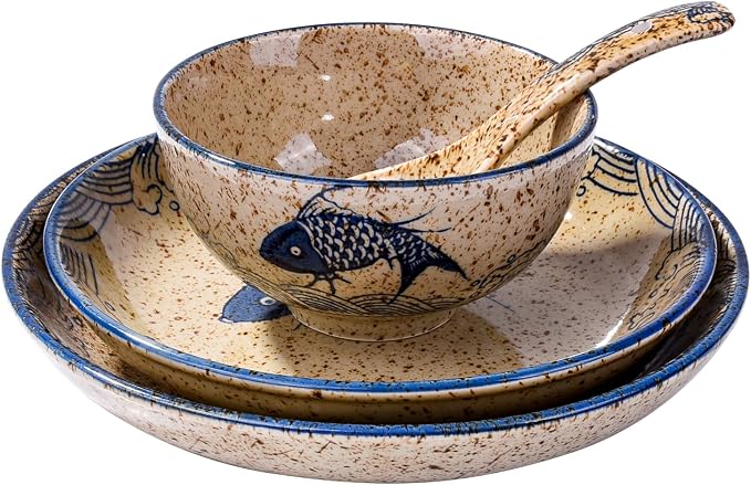 4-Piece Ceramic Dinnerware Set, Japanese Hand-painted Tableware set, A Good by Whitenesser