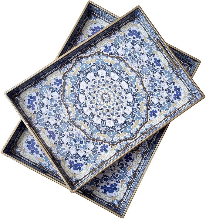 Boho Decorative Tray, Modern Blue Serving Tray by Umisriro