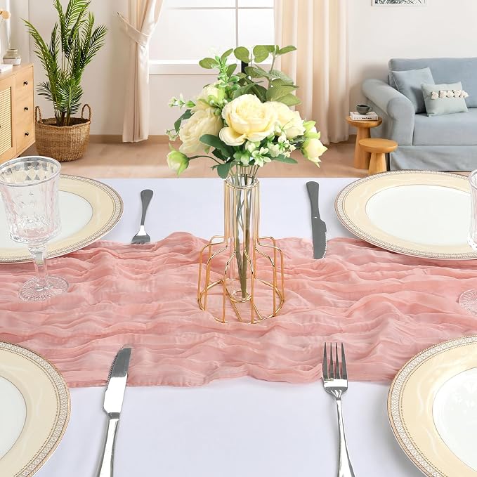 6 Pack 10Ft Blush Pink Cheesecloth Table Runner 23 x 120 Inch | Gauze Rustic - Image 4