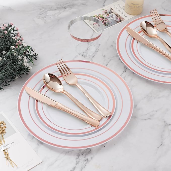 BESTVIP 600PCS Rose Gold Dinnerware Set - Image 6