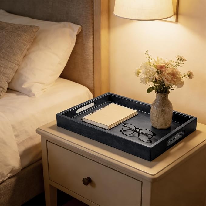 25 x 18 inches Leather Ottoman Serving Tray - Image 3