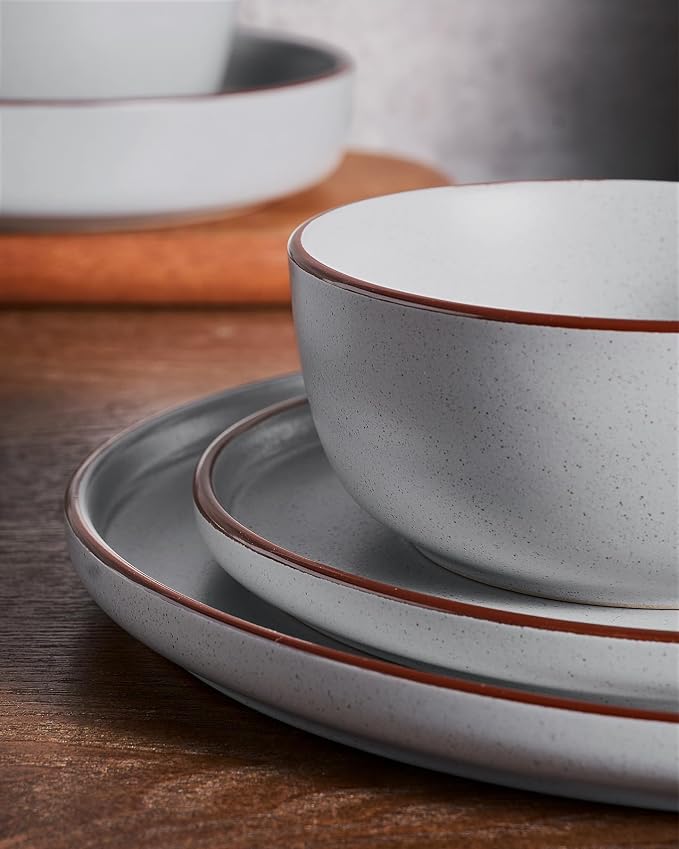 Famiware Mercury 16-Piece Stoneware Plates and Bowls, Light Grey | Dinnerware - Image 3