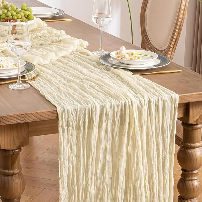 10 Pack Beige Cheesecloth Table Runner 22x120 Inch Boho Gauze Table Runner Long - Image 5