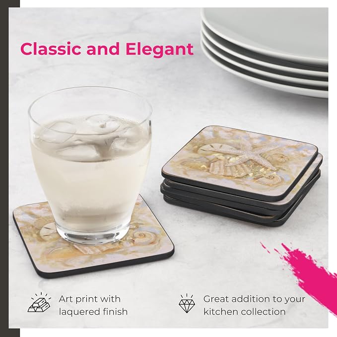 Pimpernel Shell Hunt Collection Coasters, Heat & Stain Resistant Tabletop - Image 3