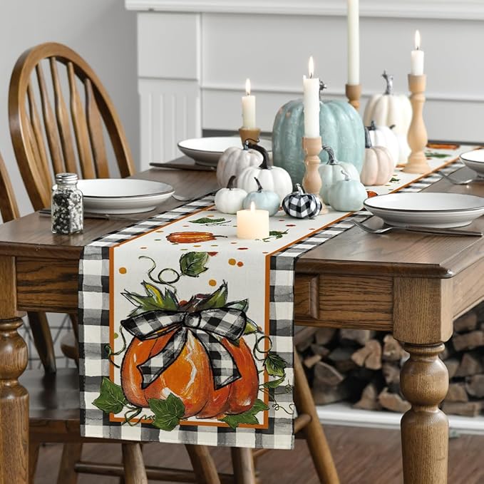 Artoid Mode 210 GSM Fall Table Runner 13x48 Inch Home Party Decor | Pumpkin Bow - Image 3