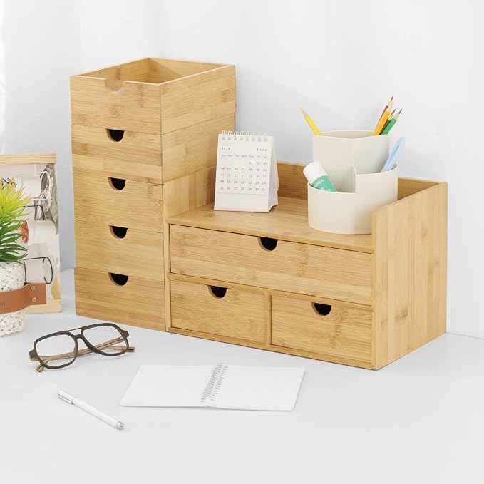 Bamboo Desk Organizer with Drawers, 3-Drawer Desktop Storage Box | 3 Drawers - Image 6