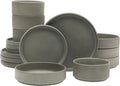 Gibson Elite Deerfield 16-Piece Stoneware Dinnerware Set – Soft Grey Reactive by GibsonHomewares