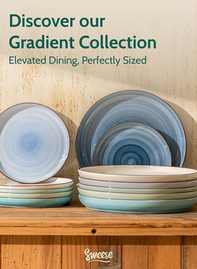 Sweese Dinner Plates, 10 Inch Round Porcelain Plates, Dish Set - Image 8