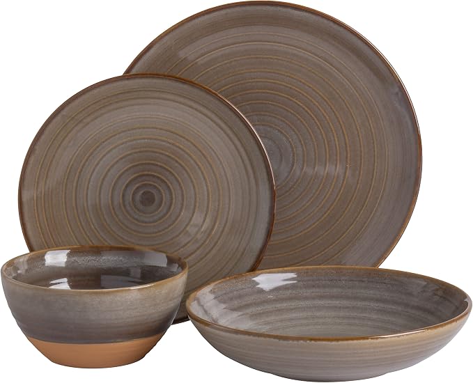 Gibson Elite 16 Piece Dreamweaver Double Bowl Terracotta Reactive Dinnerware Set - Image 2