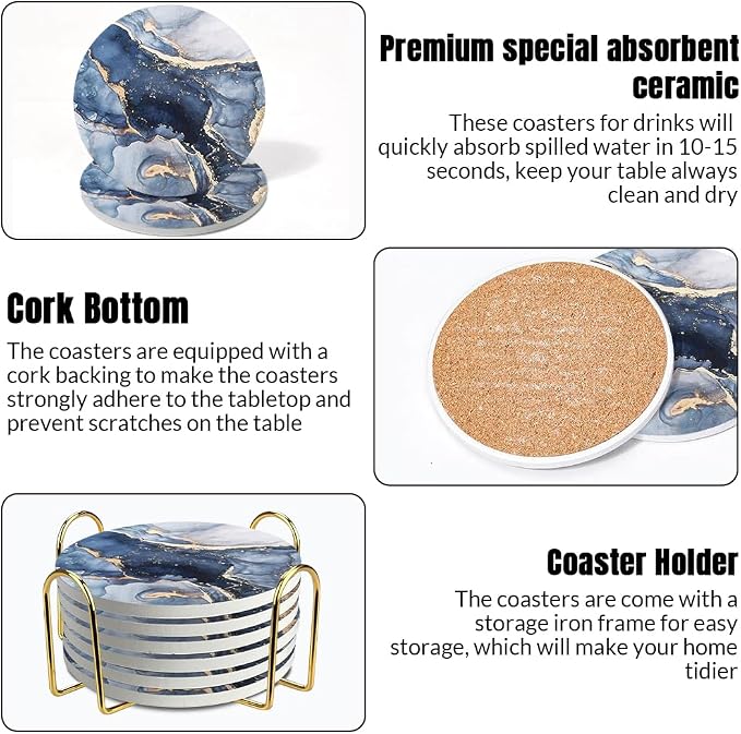 Ceramic Coasters Set of 6, Marble-Textured Design - Image 5