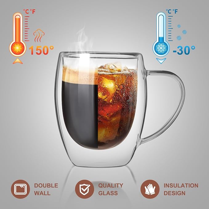 FrutPunch Double Walled Glass Coffee Mugs Set of 2, 12 oz Glass Coffee Cups | - Image 3
