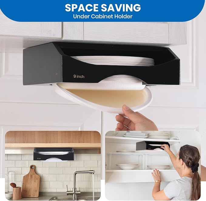 9-inch Paper Plate Dispenser Under Cabinet, Bamboo Paper Plate Holders - Image 3