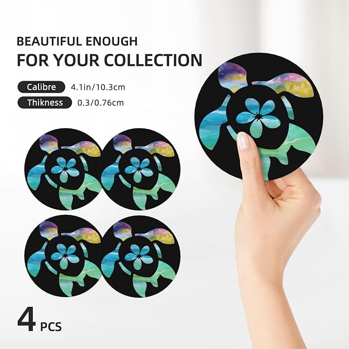 Sea Turtle Coasters Set of 4, Absorbent Ceramic Drink Coasters Cup Mat - Image 3